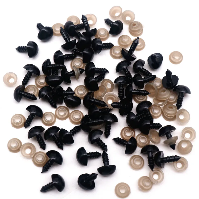 50/100pcs Black Plastic Safety Noses for Toys Amigurumi Dolls Stuffed Teddybear Animals Diy Kit Crafts Come with Plastic Washers