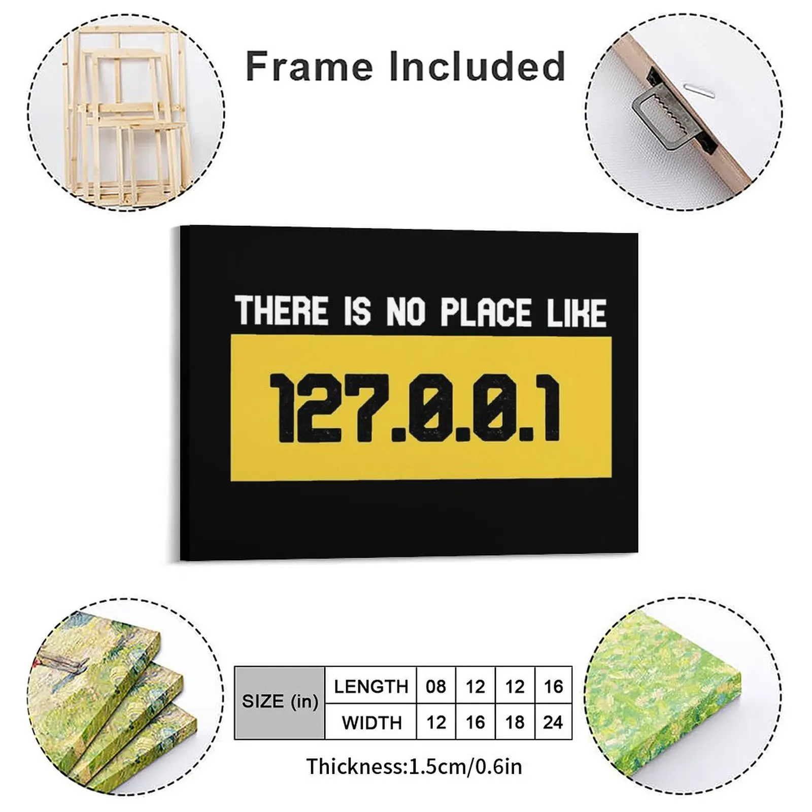 نكتة البرمجة ليس هناك مكان مثل 127 0 0 1 قماش اللوحة غرفة المعيشة حانة المرآب تصاميم لوحات حائط مؤطرة