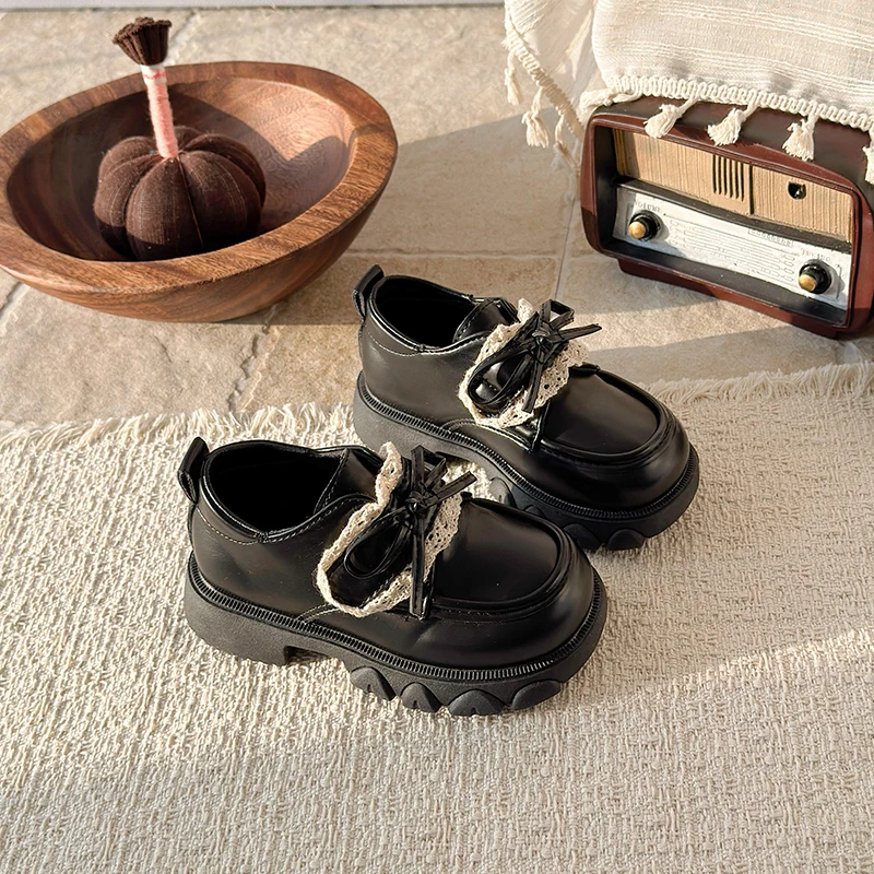 

Детские повседневные лоферы с кружевным бантом, нескользящие, для школьной формы, кожаные туфли для девочек, для вечеринок и свадеб, с мягкой подошвой