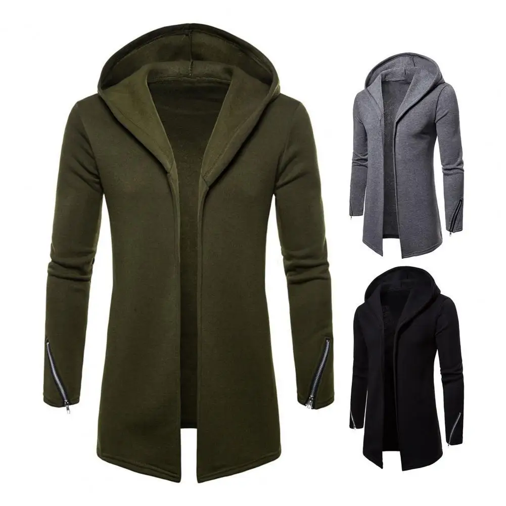 

Men's Coat Hooded Long Sleeve Casual Autumn Winter Coat Solid Color Zipper Cuff Warm Open Stitch Cardigan Jacket Outerwear