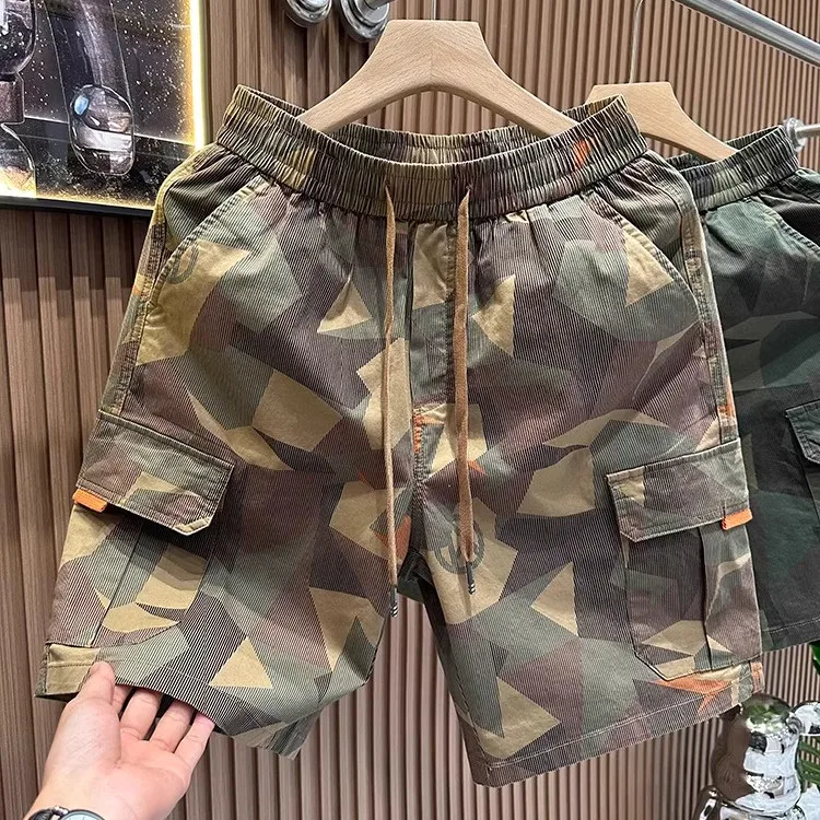 Summer 2026 Men's High-End Camouflage Loose Fit 5/6 Shorts Comfortable Casual Straight Leg Pants Polyester Fiber Youth Fashion