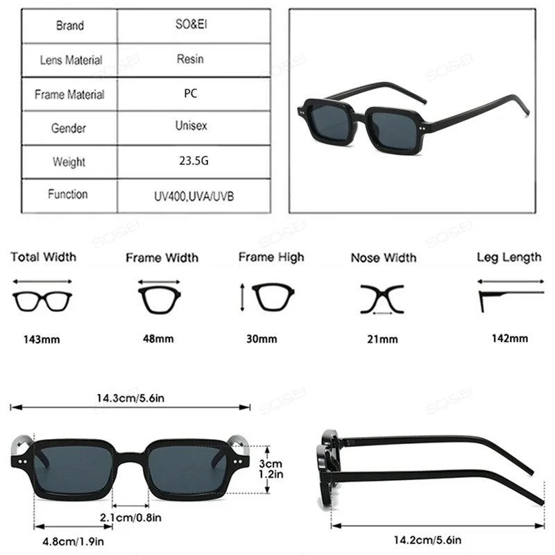 SO & EI جديد صغير مستطيل هلام اللون النساء النظارات الشمسية موضة التدرج ظلال UV400 الرجال المسامير فاسق نظارات شمسية #6
