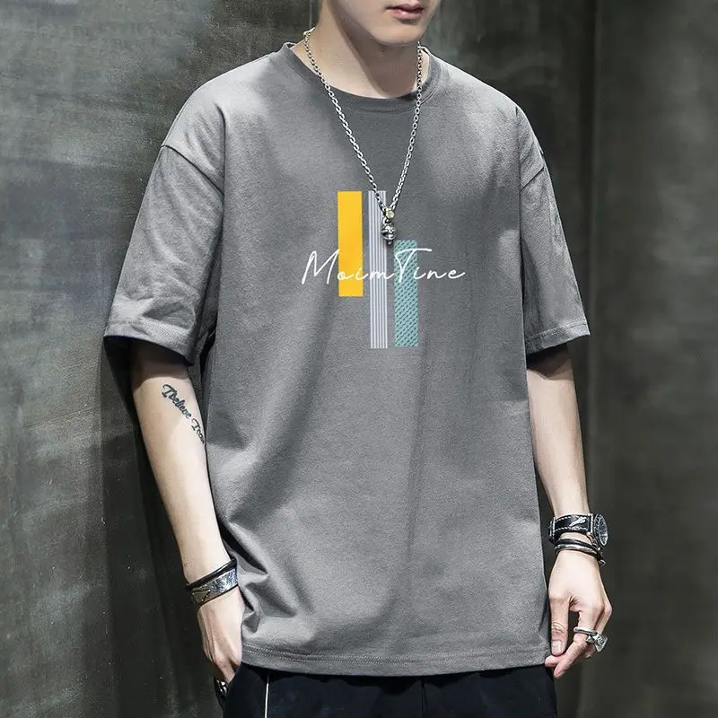 

Trend All-match Loose Tops Tees Men's Summer New Solid Color Plus Size Printing Casual T Shirts Fashion Harajuku Men Clothing