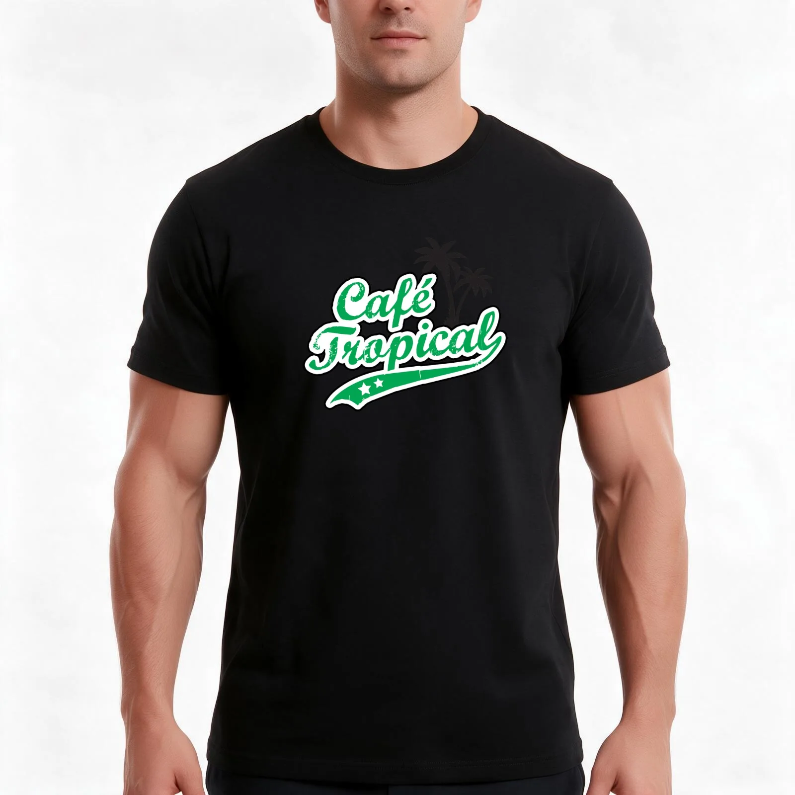 Café Tropical T-Shirt, Summer Casual Cotton Tee, Oversized Streetwear Tops, Vintage Graphic Print, Loose Fit Short Sleeve