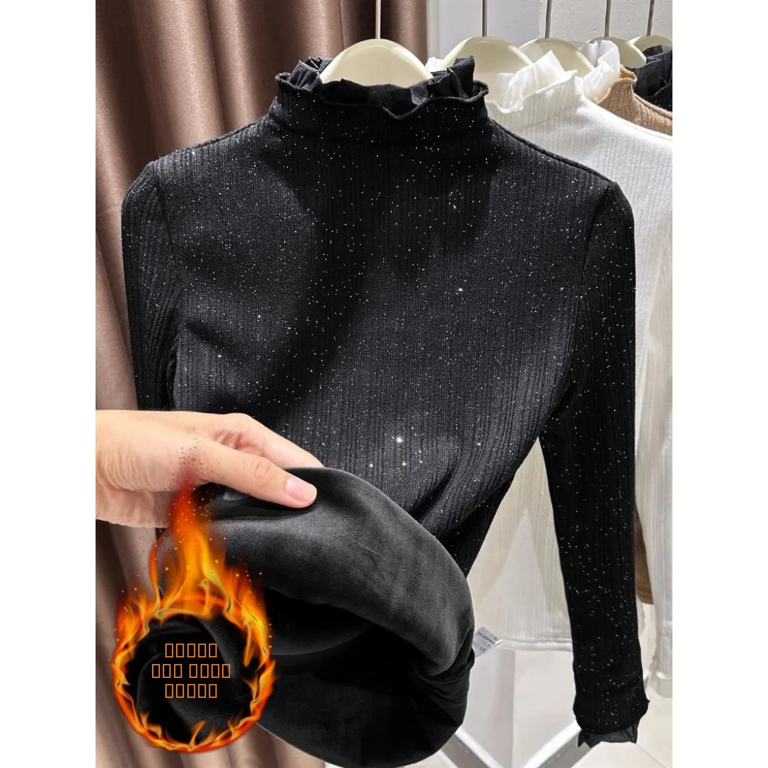 

Autumn Winter Thiened Long Sve High Collar Lace under irt Women's Inner Wear Floral Knitted Top plus Size Top