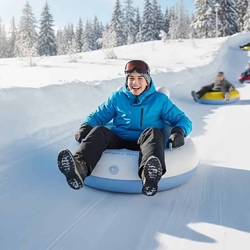 one-press-inflate-pvc-snow-tube-with-ski-board-dual-handles-backrest-foldable-winter-outdoor-snow-playing-equipment