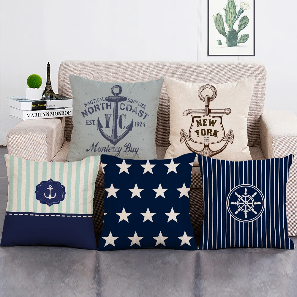 

Nautical Style Throw Pillow Case Anchor Print Pillowcase Sofa Home Car Decorative Cushion Cover