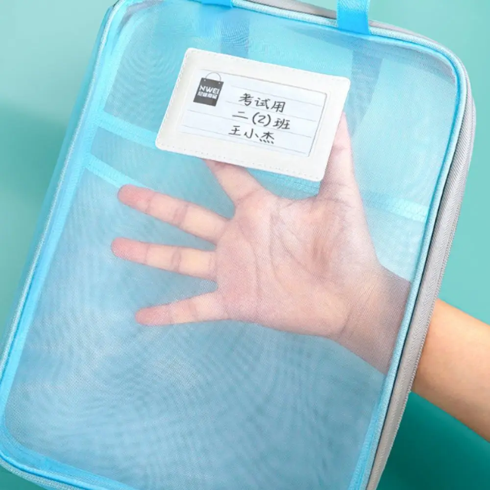 Thickened Test Paper Storage Bag Mesh Three-layer Partition File Folder Bag Morandi Color Zipper Stationery Organizer Pouch