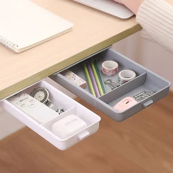 Under Desk Table Drawer Adhesive Storage Box Hidden Self Stick Pencil Tray Desktop Stationery Box Office Home Storage Organizer