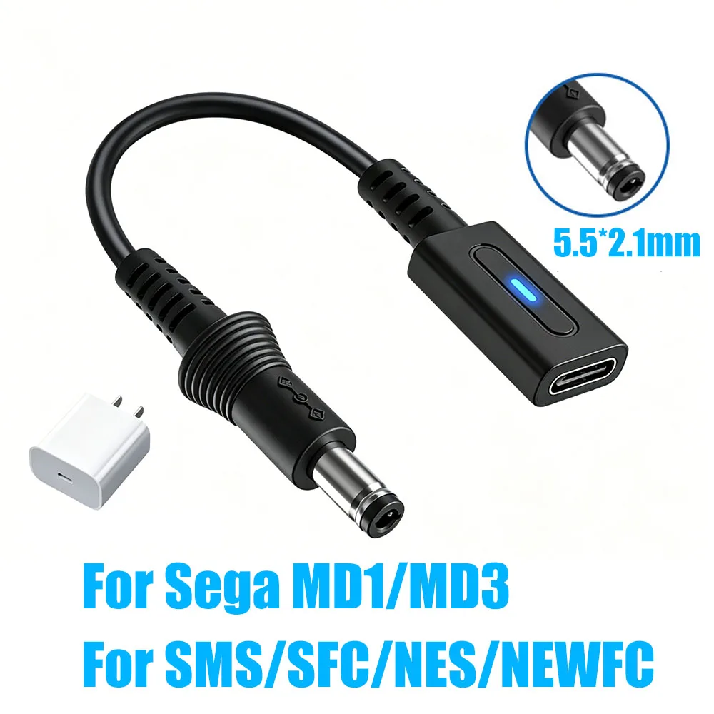 Ladeadapter für Sega MD1 MD3 SMS Controller, 45W USB-C Konvertierungskabel für SFC NES NEWFC, Stromkabel PD Typ-C Ladekabel