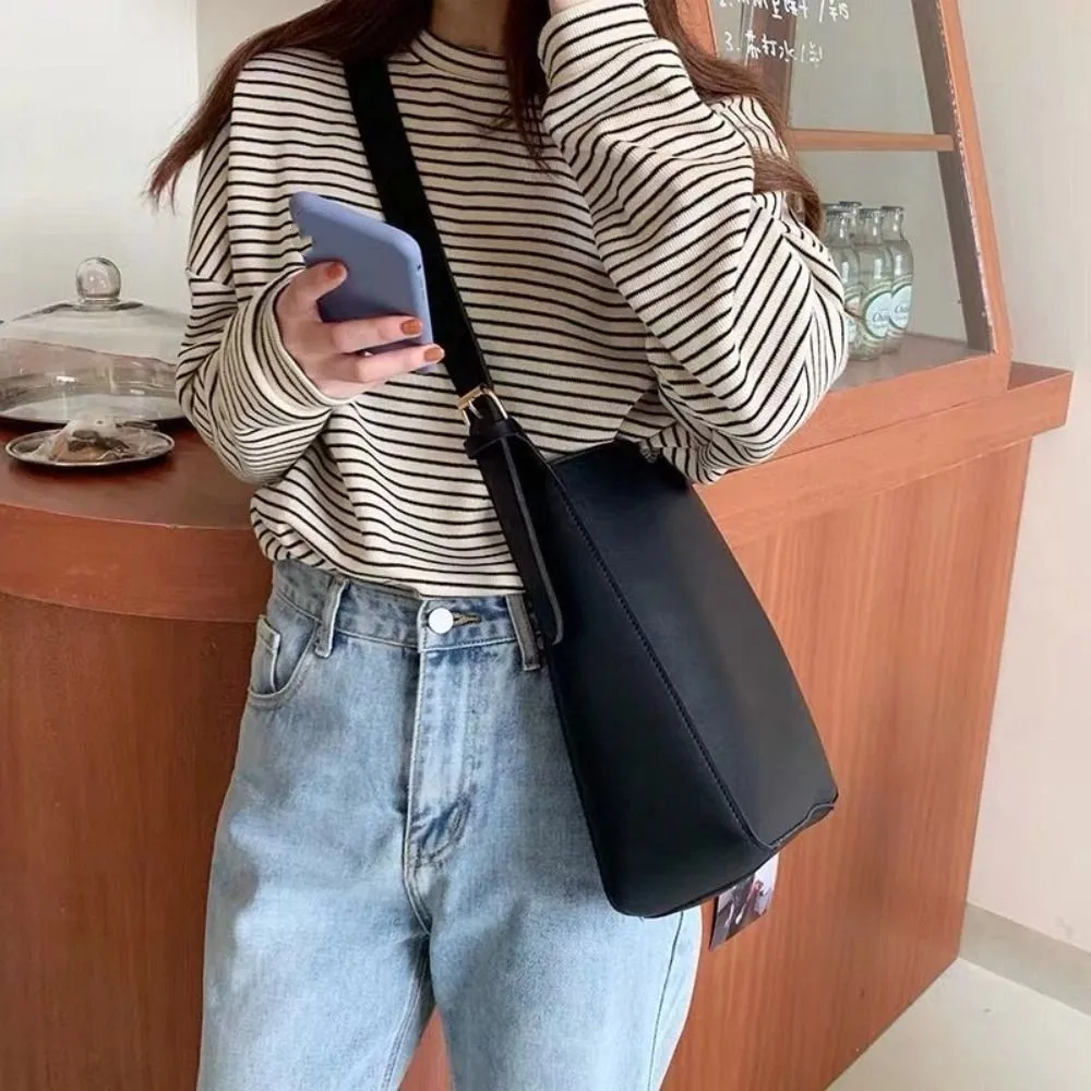 

Large Capacity French Messenger Bags Hanging Pouch Solid Color Pu Leather Composite Bags Retro Zipper Texture Underarm Bags