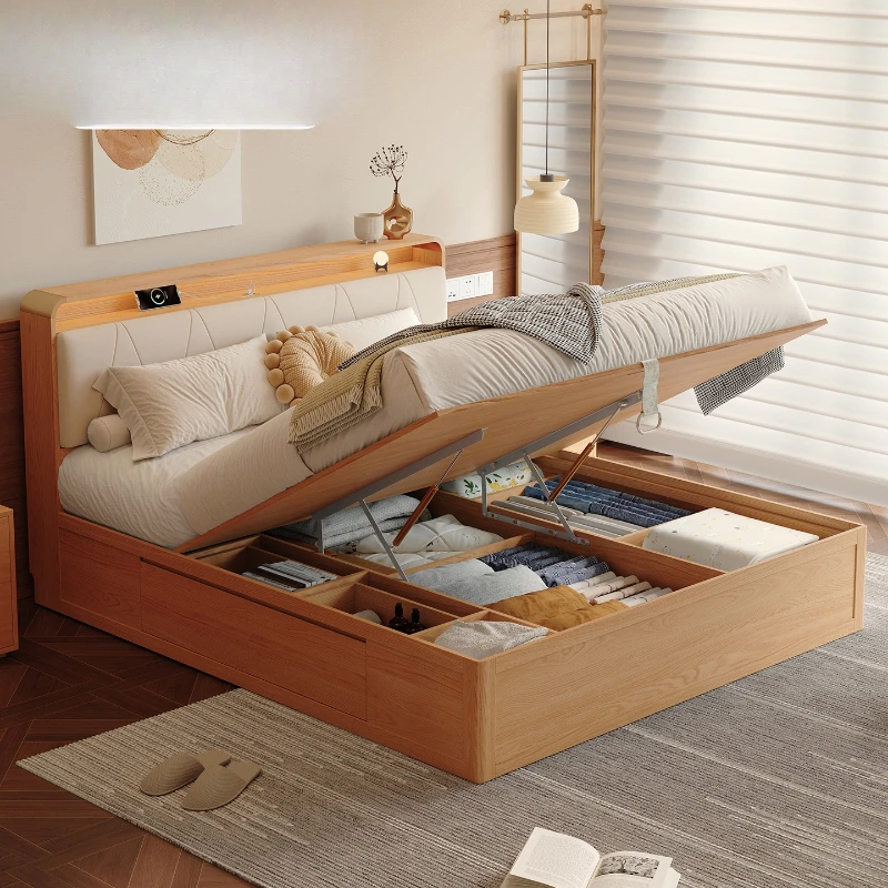 

Bed Modern simple oak box bed Small apartment storage Storage Double air pressure
