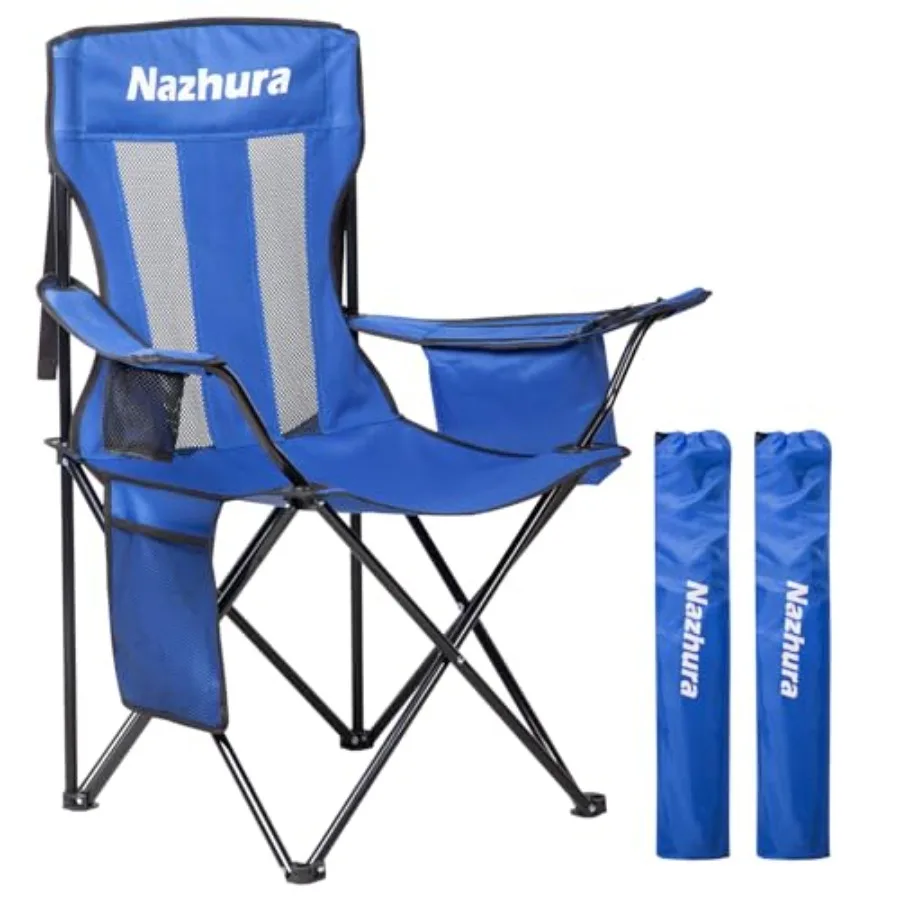 

2 Pack Outdoor Camping Chairs Folding/Foldable/Portable with Cooler Pouch Mesh Backrest and Cup Holder Pocket Blue 2 Pack