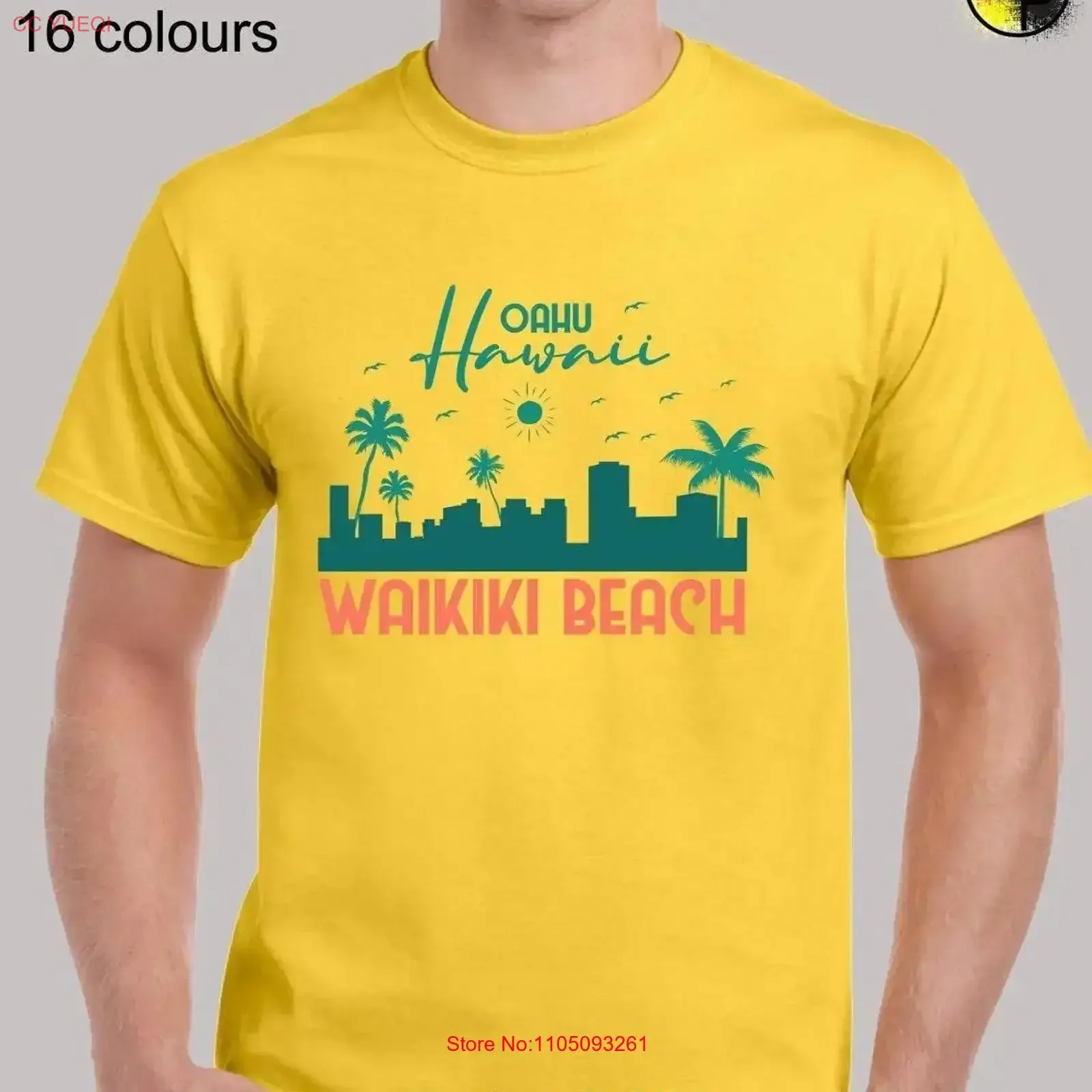 

Waikiki beach hawaii mens T Shirt unisex funny joke novelty cool logo casual summer fashion design top holiday vacation Soft