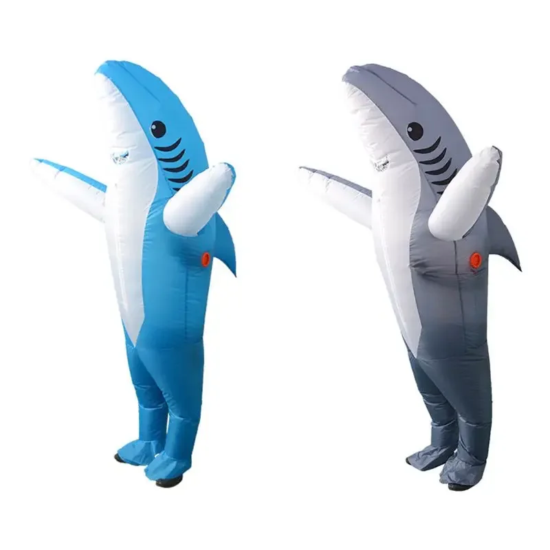 Adult Shark Fancy Dress Costume Funny Inflatable Blow Up Carry Ride On Outfit Fat Suit Halloween Cartoon Cosplay Accessories