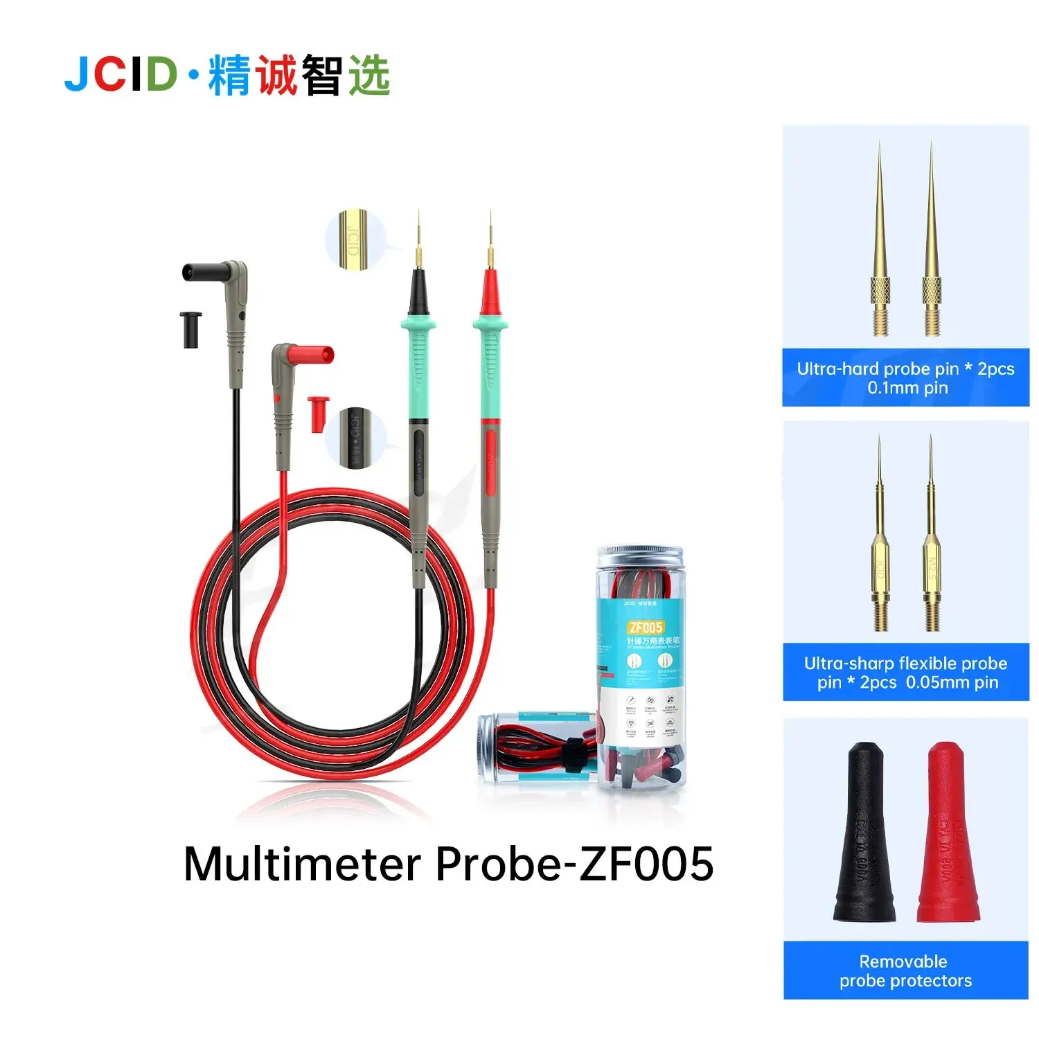 JCID ZF005 Multimeter Pen Ultra-Sharp Pin-Type Probe 0.05MM Soft Anti-Scalding Silicone Wire for Digital Multimeter Tools