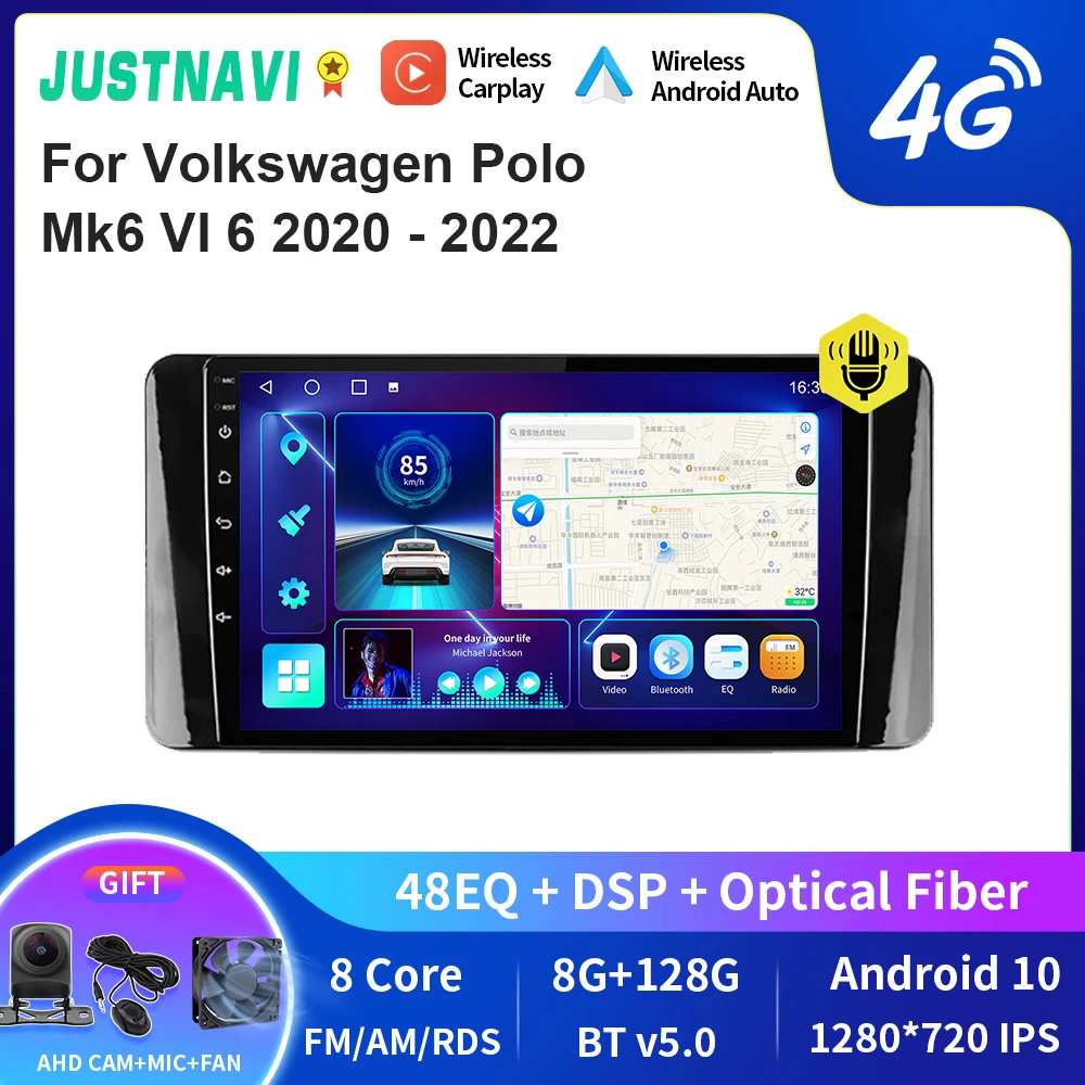 

JUSTNAVI QT10 Wireless CarPlay Android Auto Radio For Volkswagen Polo Mk6 VI 6 2020 - 2022 Car Multimedia Video Player GPS DVD