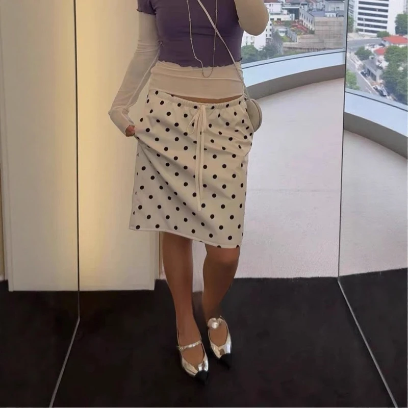 

2026 Spring New Women's Retro Polka Dot Drawstring Satin Playful and Cute Short Skirt