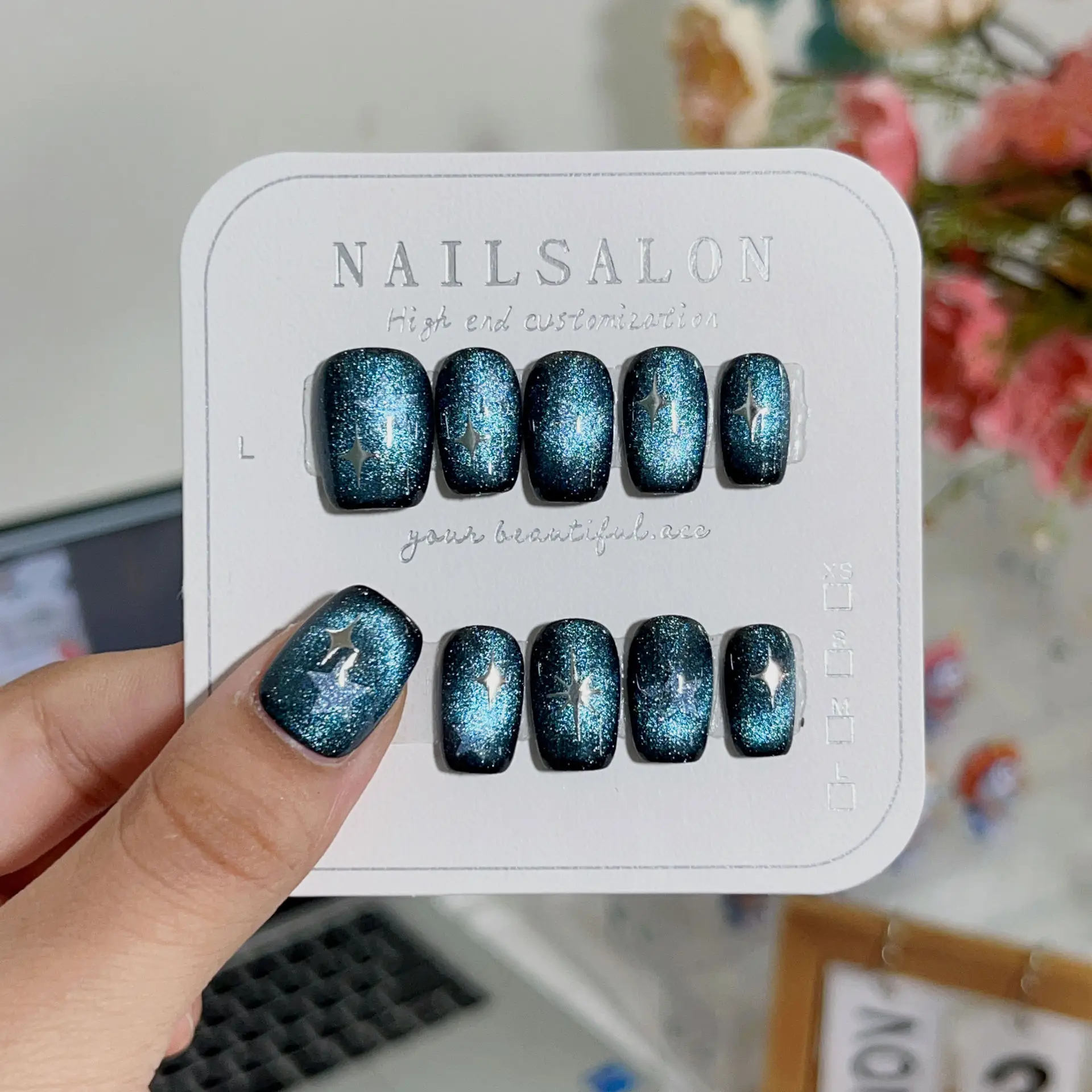 Emmabeauty Healing Starry Sky High-End Hand-Painted Dark Blue Temperament Removable.No24453