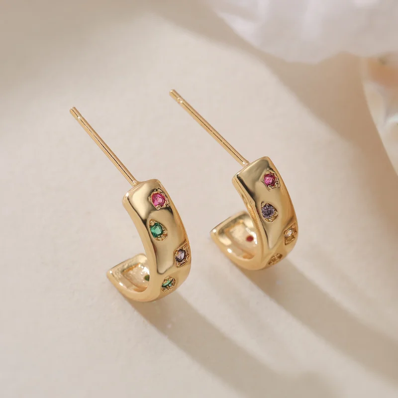 

Mini Exquisite 18K Gold Plated Zircon C-shaped Earrings for Women, Niche Versatile Personality Earrings