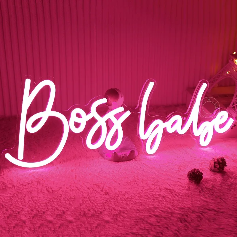 Pink Boss Babe Led Neon meja kantor dinding anak perempuan kamar tidur perempuan inspirasional ulang tahun Natal Bestie hadiah terbaik 15.75 "X6" 5V USB