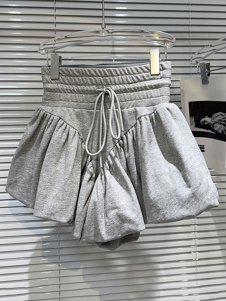 DEAT Fashion New Women's Elastic High Waist Ball Grown Skirts 2024 Summer Trendy Drawstring A-line Mini Skirt Female 29L8238