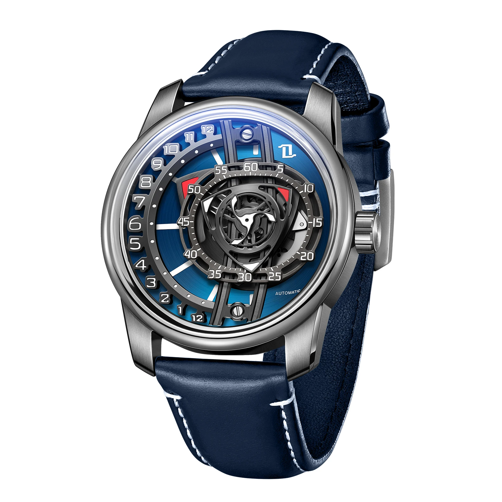 OBLVLO Fashion Men's Automatic Watch Forged Carbon Rotor Analog Display Luminous Hands Waterproof Leather Band Mechanical Watch.