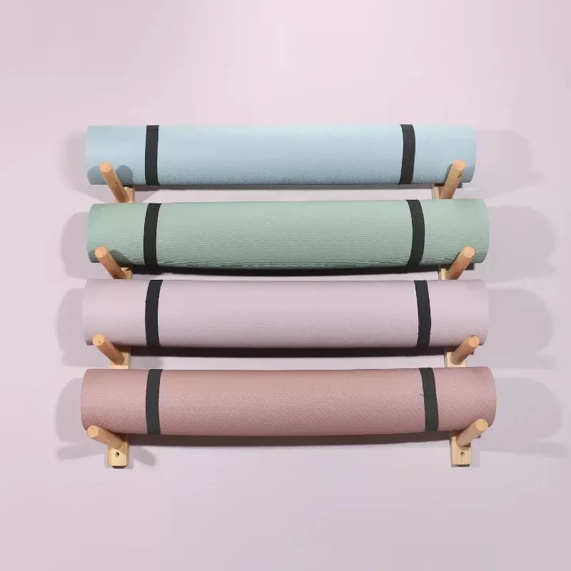 1pcs Solid Wood Yoga Mat Rack Foam Massage Roller Wall Shelf Pilates Studio Storage  Mounted Wooden Organizer Stand