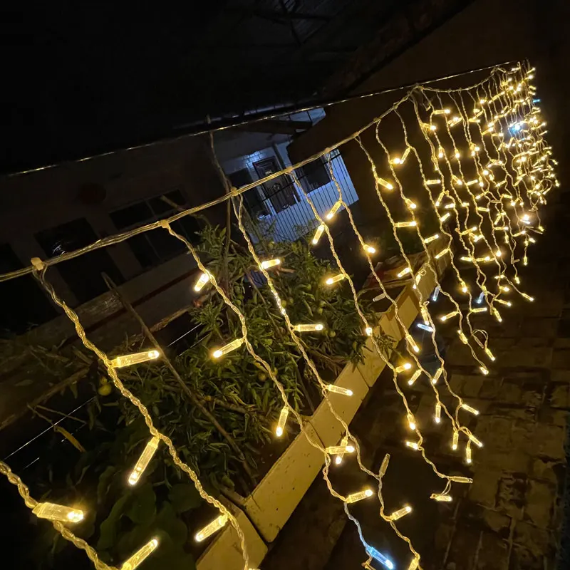 LED lights IP67 ice strip lights 5 meters outdoor waterproof warm white Christmas holiday decoration plug-in lights string weddi