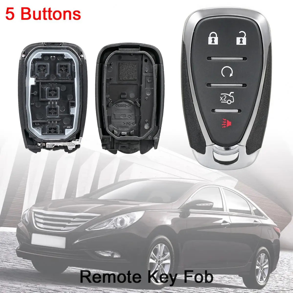 5-кнопочный автомобильный пульт дистанционного управления, чехол для брелока, подходит для Cruze Malibu Camaro, черный смарт-брелок с дистанционным управлением, сменный чехол