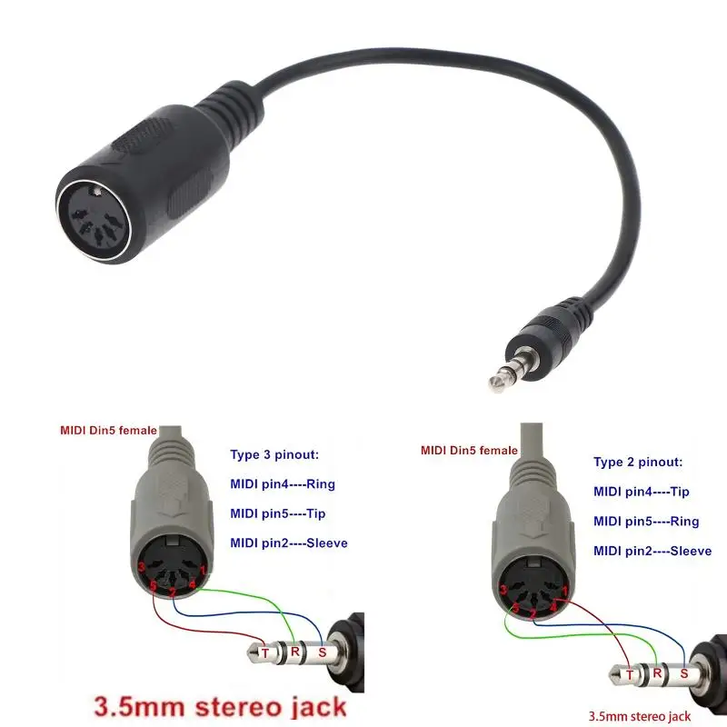 [SU]MIDI Din 5 To 3.5mm TRS Converter Cable Anti-interference Audio Adapter For Musical Instrument MIDI Device Studio Use[SU]