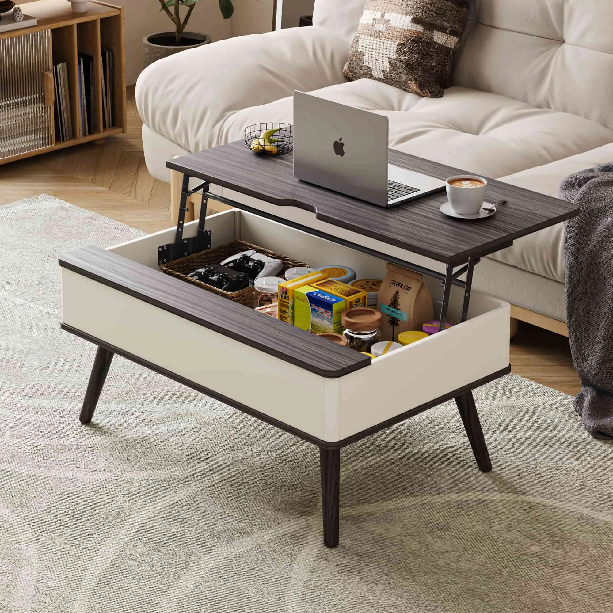 Modern Lift Top Coffee Table With Storage, Small Luxury Furniture For Living Room, Wood Home Center Table