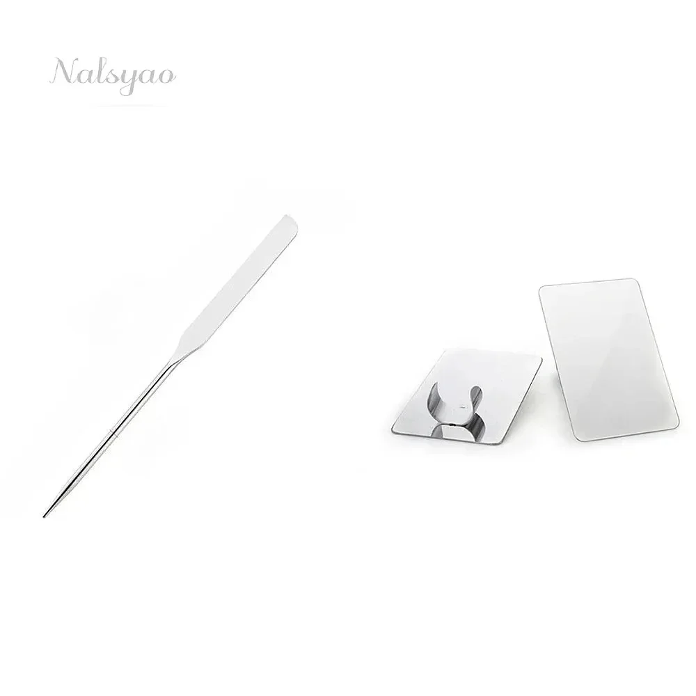 Set 2PC Spatula Toner Makeup Mixing Stick Foundation Cream Mixer Cosmetic Tool Stainless Steel Palette Tray Rod