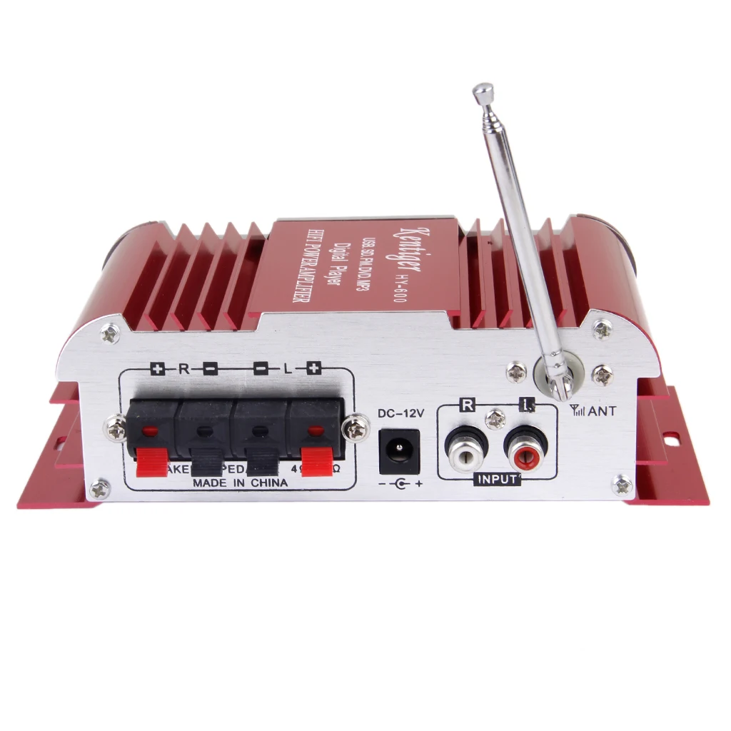 DC12V HY-600 2CH Mini Stereo Microphone Power Amplifier 20W*2 USB SD FM Red