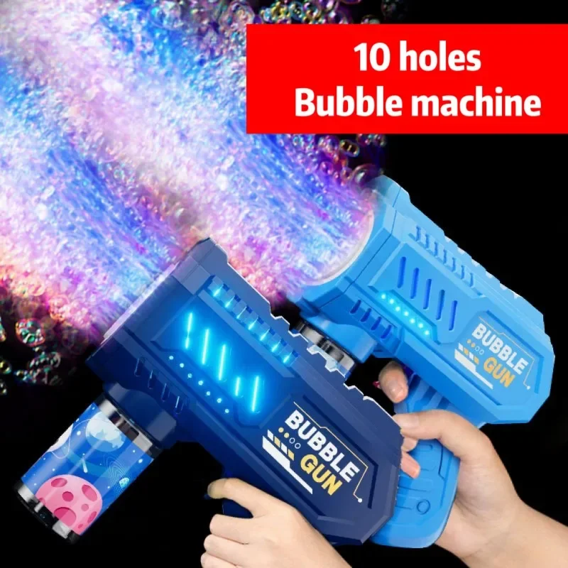10 buracos crianças elétrica bolha arma foguete sabão automático máquina de bolha crianças verão ao ar livre bolha soprando brinquedos para crianças