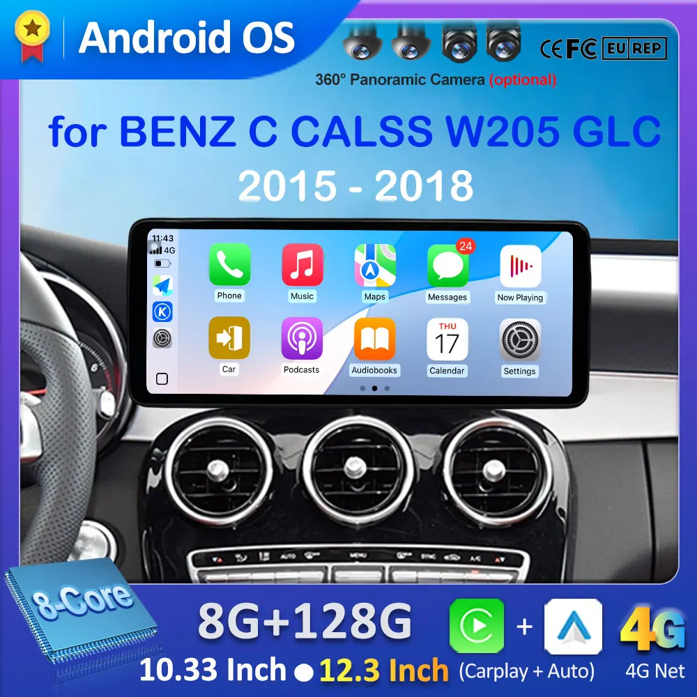 Android Intelligentes System für BENZ C-KLASSE W205 GLC 2015 - 2018 Auto-Video-Multimedia-Player Carplay GPS-Navigation QLED-Bildschirm