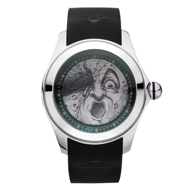 KAFYASE Men Automatic Watch 46mm Pilot Mechanical Wristwatch Bubble Mineral Mirror Rubber Strap Fashion Cartoon Dial