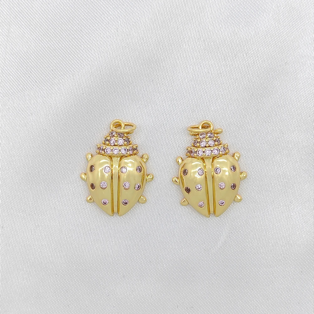Diy Jewelry Charms for Making Jewelry Accessories Fashion White Zircon Retro Saint Hollow Ladybug Beetle Pendant Earrings Parts