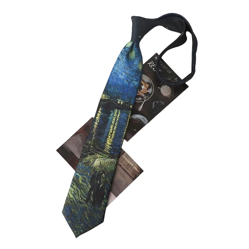 8CM New Fashion Oil Painting Neck Ties For Men Star Moon Retro Fun Wide Slim Necktie Accessories Daily Wear Wedding Party Gifts