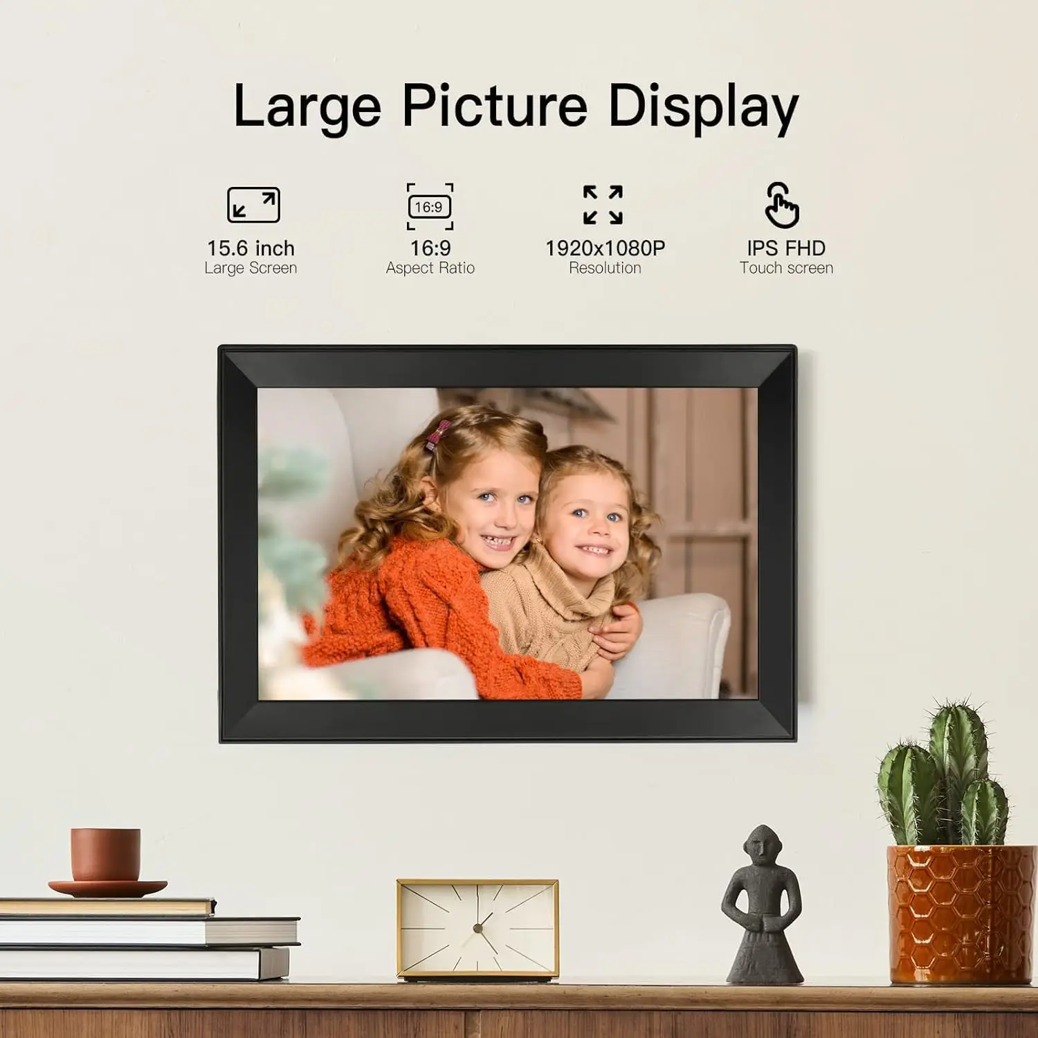 إطار صور رقمي 15.6 بوصة مدمج بسعة 64 جيجابايت واي فاي كبير اللمس ips 1920*1080 إطار واي فاي ذكي مشاركة صور فيديو عبر الإطار