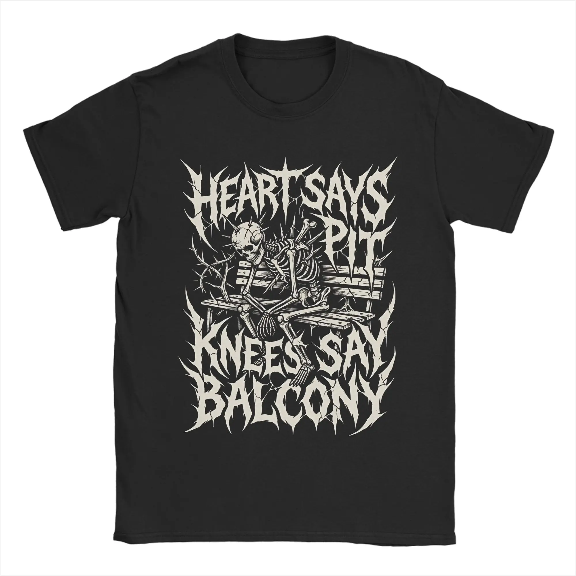 Kawaii Heart Says Pit Knees Say Balcony Aging Rocker Skeleton Humor  T-Shirt Men Cotton Short Sleeve  O-neck Summer Clothes