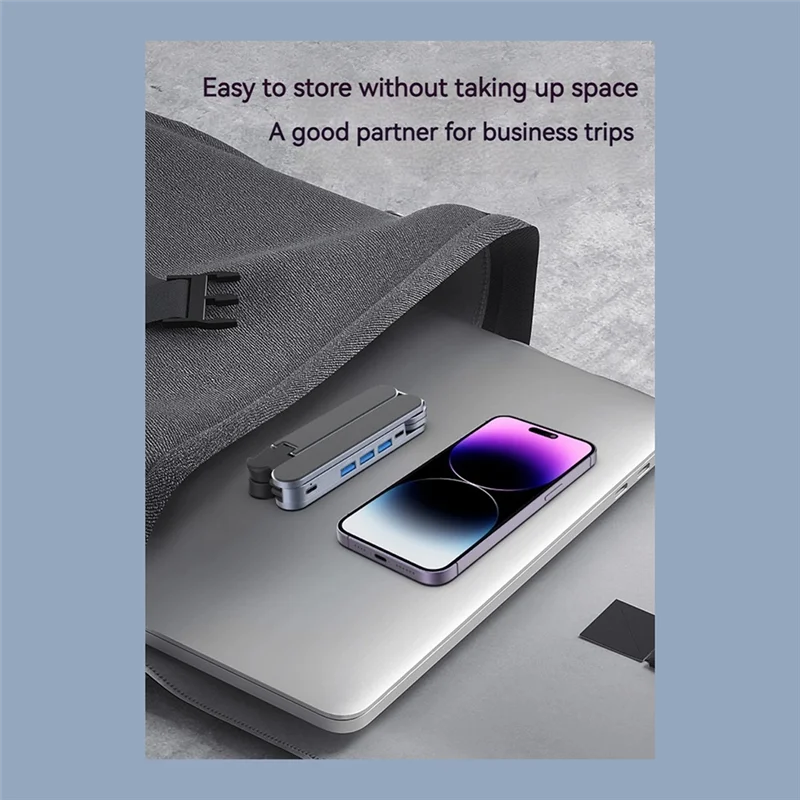 AT93-USB C Hub 2In1 حامل كمبيوتر محمول قابل للطي حامل قابل للتعديل محطة إرساء متعددة المنافذ لأجهزة الكمبيوتر المحمولة 10-17 بوصة