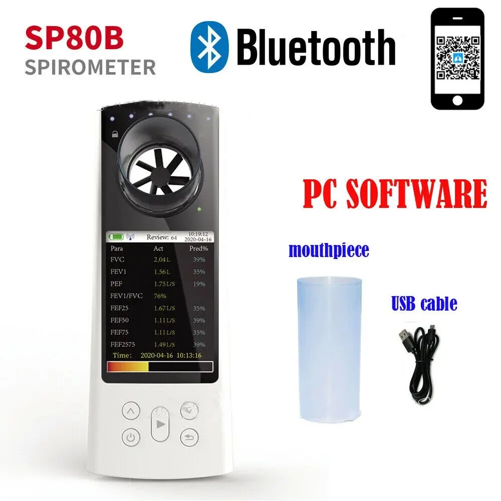 

SP80B Bluetooth Digital Spirometer Color Display Lung Function Breathing Pulmonary Diagnost USB Portable Medical Device Software