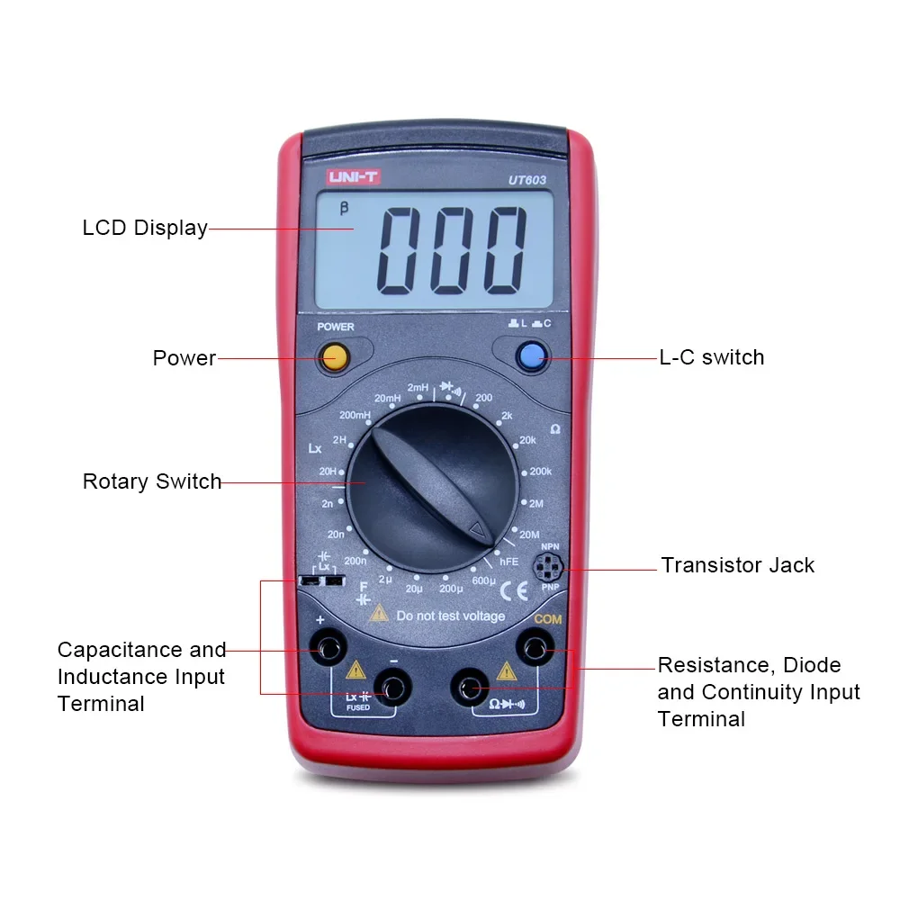 UNI-T UT603 Inductance Capacitance Resistance Tester LCR Diode Handheld Ohmmeter Transistor Test LCD