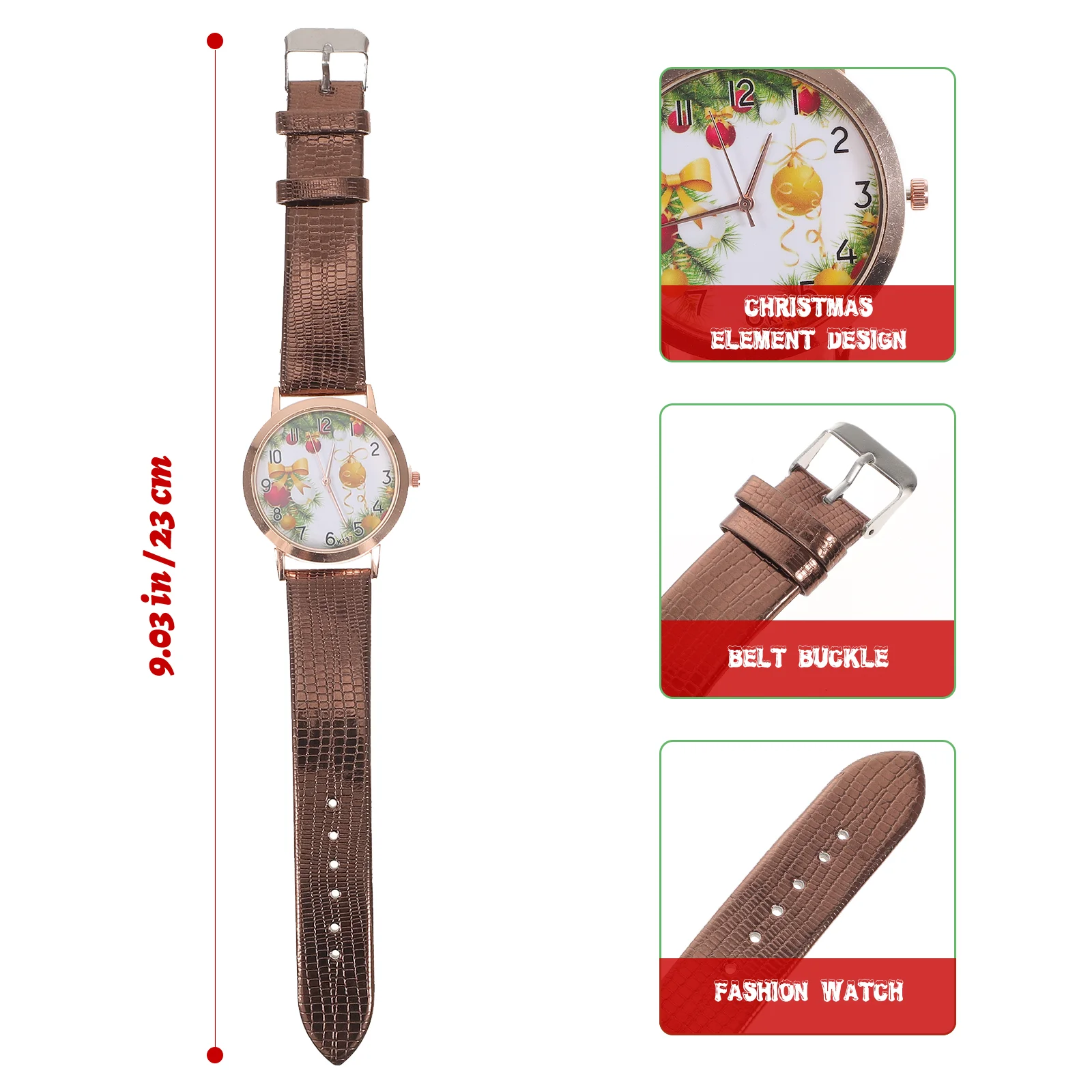 Christmas Santa Claus Watch Elegant Quartz Wristwatch Beautiful Sports Watch Jewelry for Woman Girl Lady (Coffee)