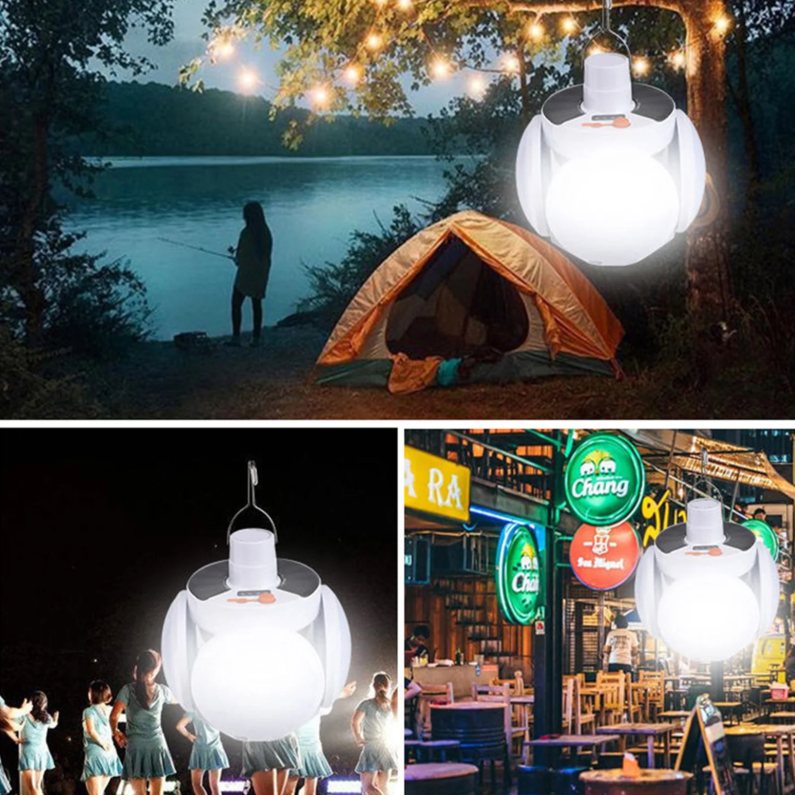 Folding Football Shaped Light Bulb with Convenient Hanging Hook Solar Camping Lantern Suitable for Car Emergency Outages