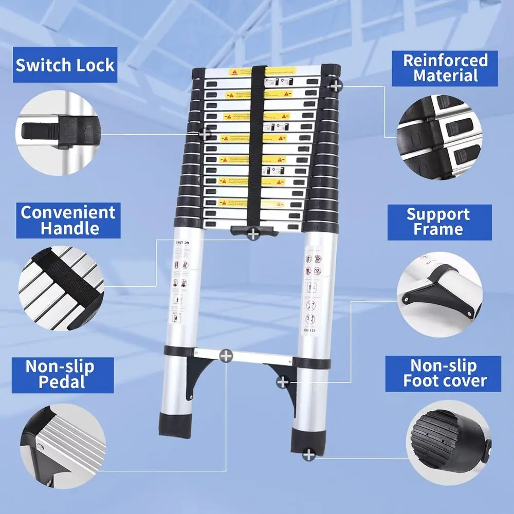 Telescoping Ladder, Portable Extension, Multi-pose Compact Ladder for Household and Outdoor Work, 330lbs Max Capacity