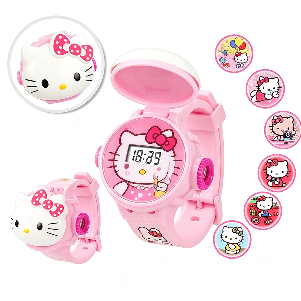Fashion Projection Hello Kitty Children Watches Silicone Strap Cute Kuromi Girls Watch Kids Student School Gift Relogio Infantil