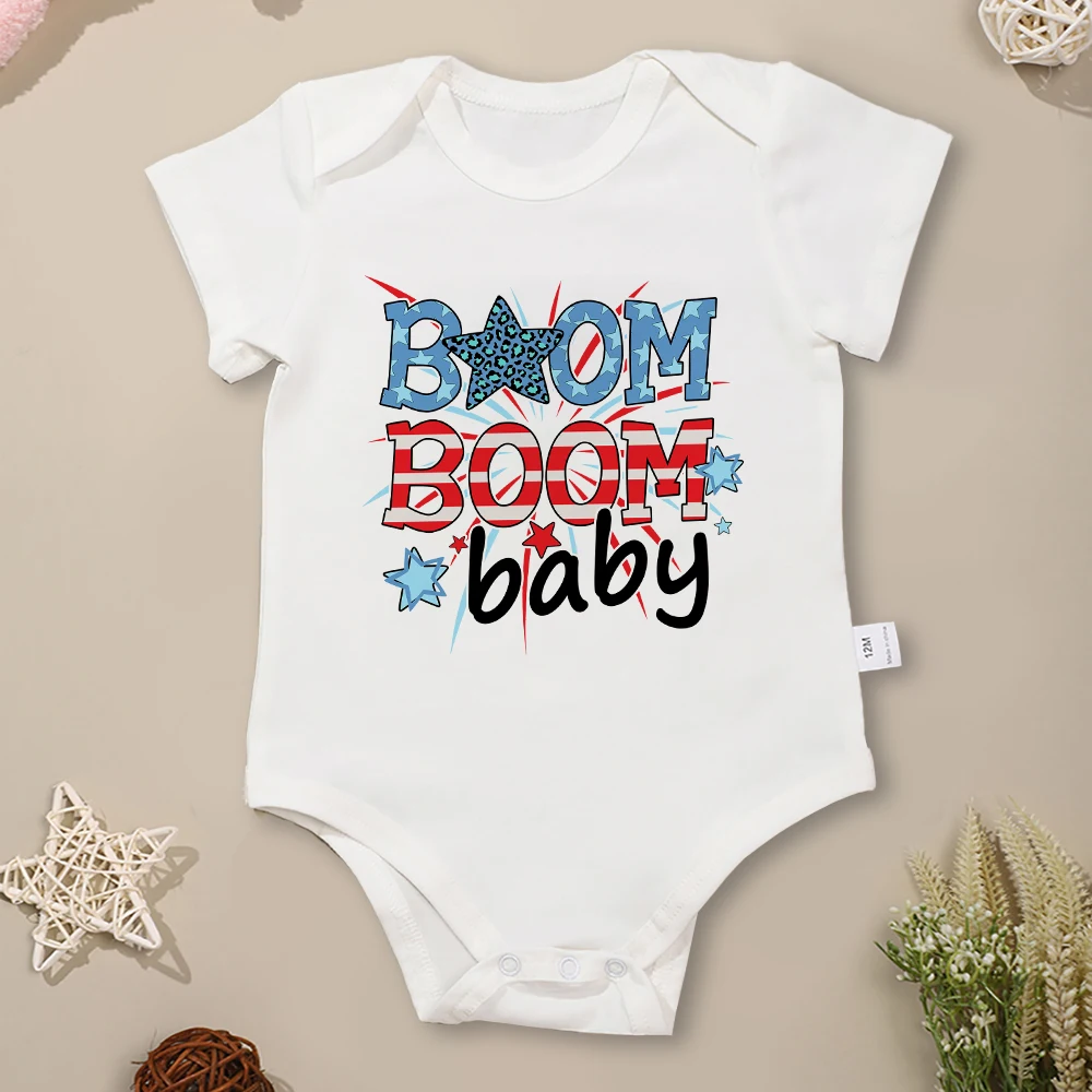 

Boom Boom Baby Fourth of July Newborn Boy Clothes Bodysuit Cotton American Style Fashion Aesthetic Harajuku Infant Onesies