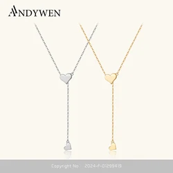 ANDYWEN 925 Sterling Silver Transformer Adjustable Long Chain Heart Pendant Charm Necklace Choker Resizable Women Luxury Jewekry